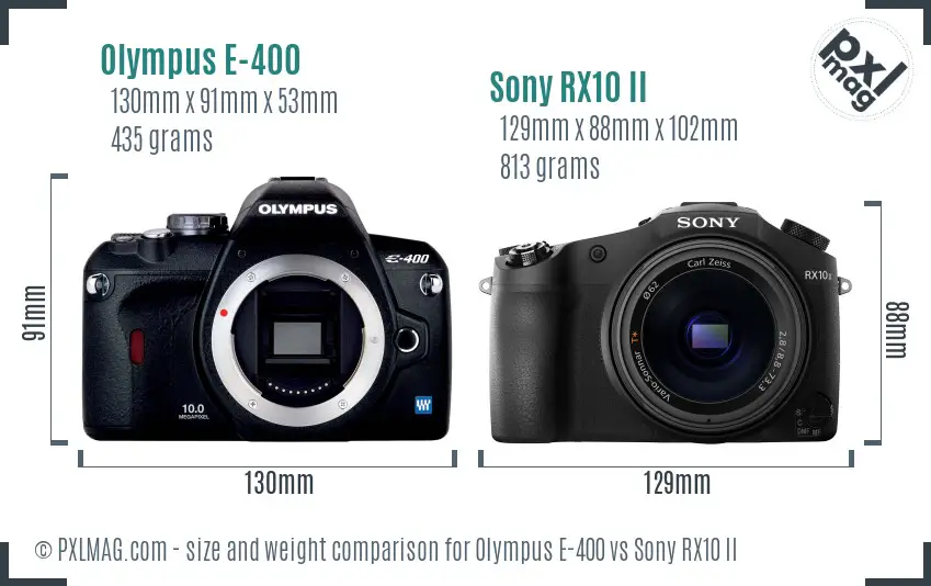Olympus E-400 vs Sony RX10 II size comparison