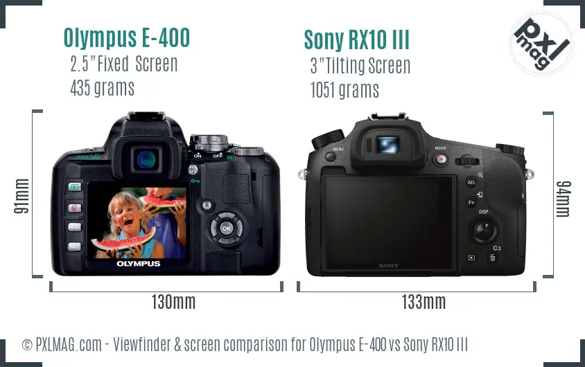 Olympus E-400 vs Sony RX10 III Screen and Viewfinder comparison