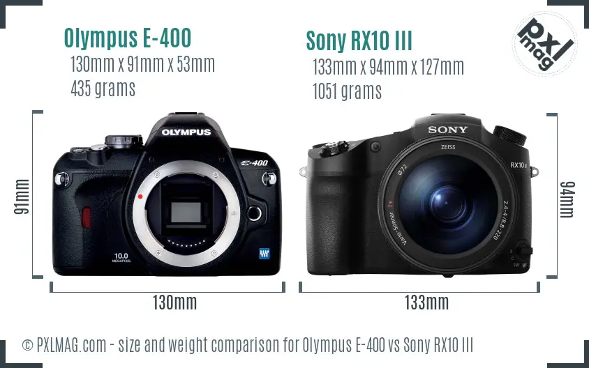 Olympus E-400 vs Sony RX10 III size comparison