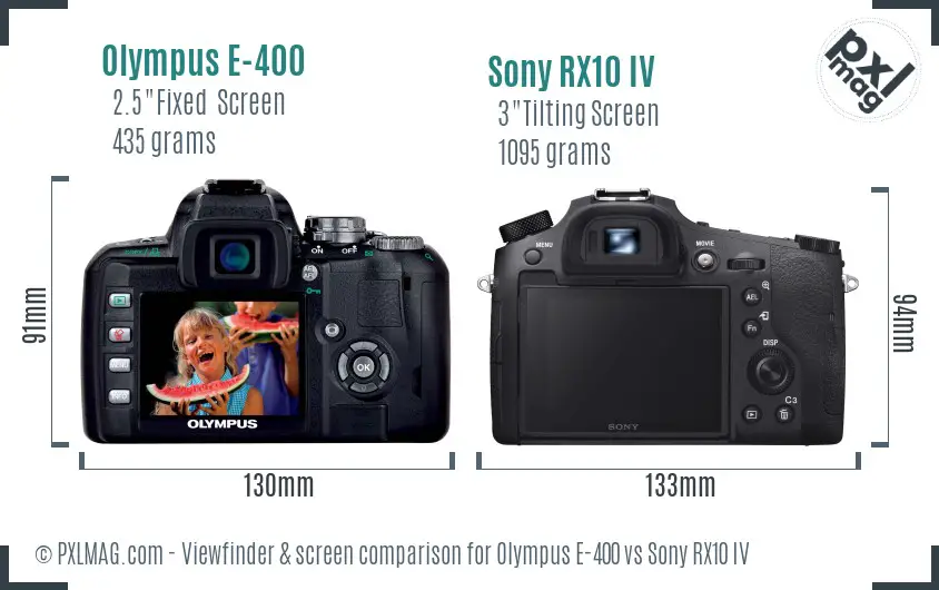 Olympus E-400 vs Sony RX10 IV Screen and Viewfinder comparison