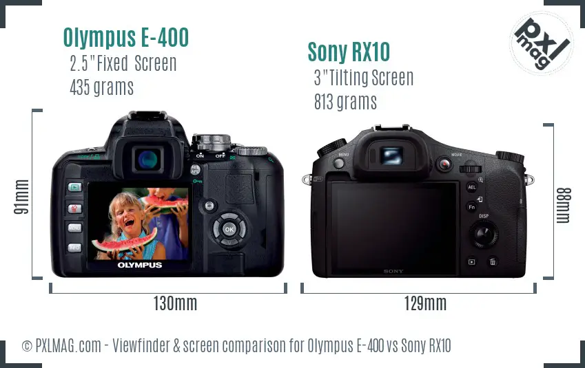 Olympus E-400 vs Sony RX10 Screen and Viewfinder comparison