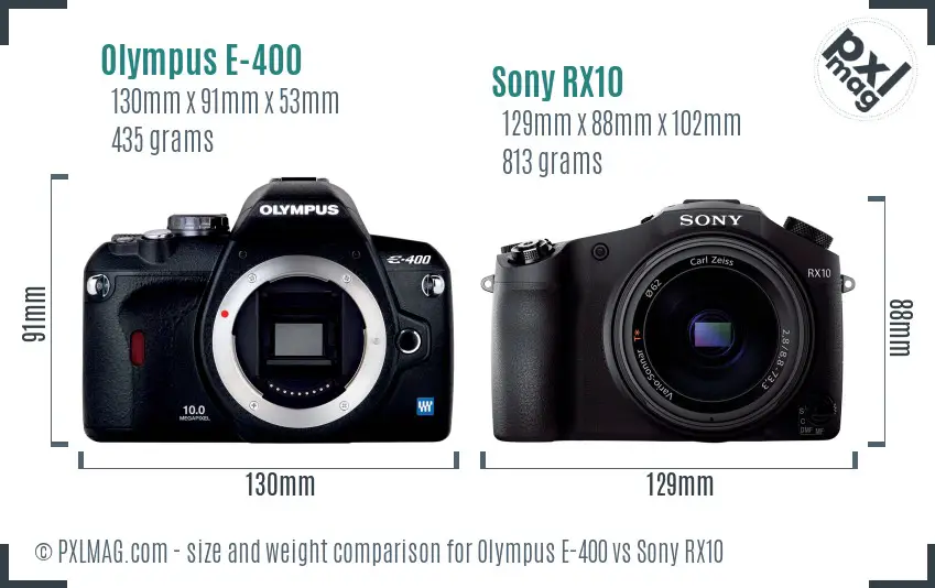 Olympus E-400 vs Sony RX10 size comparison