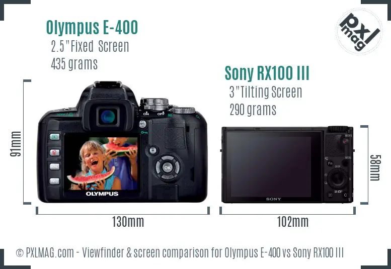 Olympus E-400 vs Sony RX100 III Screen and Viewfinder comparison
