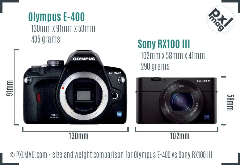 Olympus E-400 vs Sony RX100 III size comparison