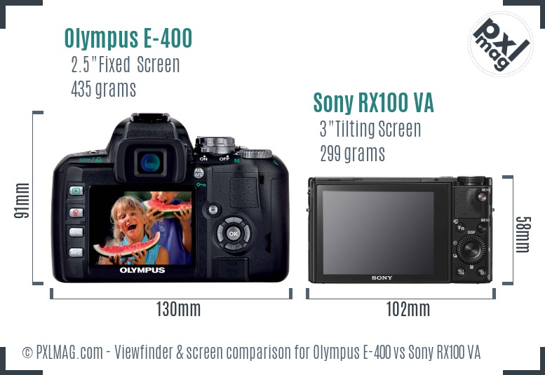 Olympus E-400 vs Sony RX100 VA Screen and Viewfinder comparison