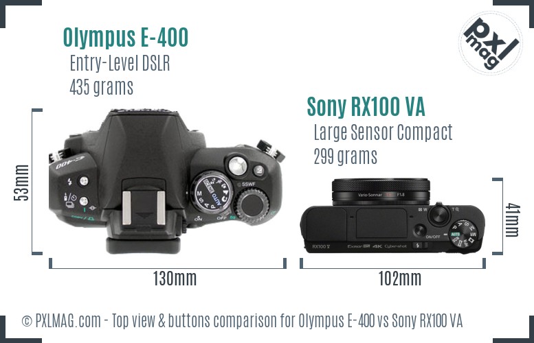 Olympus E-400 vs Sony RX100 VA top view buttons comparison