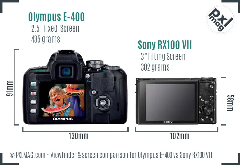 Olympus E-400 vs Sony RX100 VII Screen and Viewfinder comparison