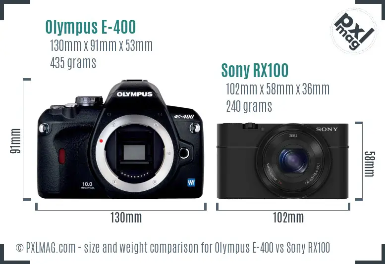 Olympus E-400 vs Sony RX100 size comparison