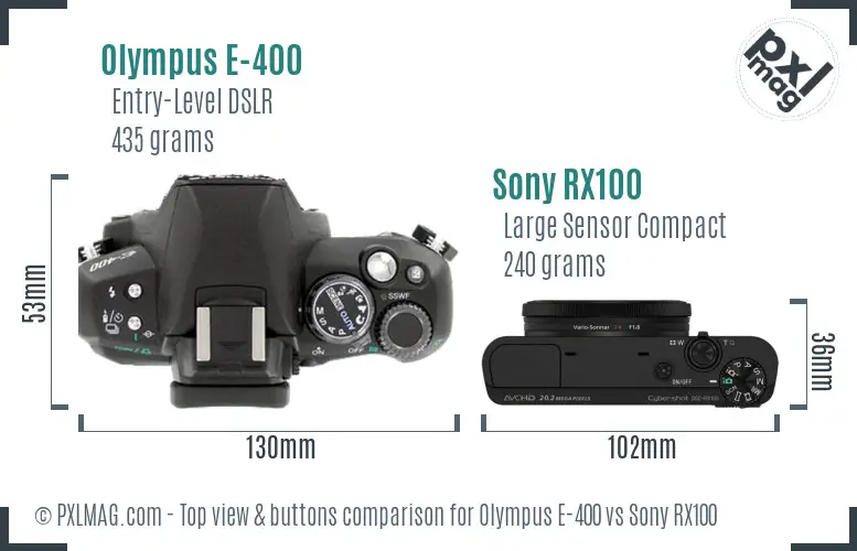 Olympus E-400 vs Sony RX100 top view buttons comparison