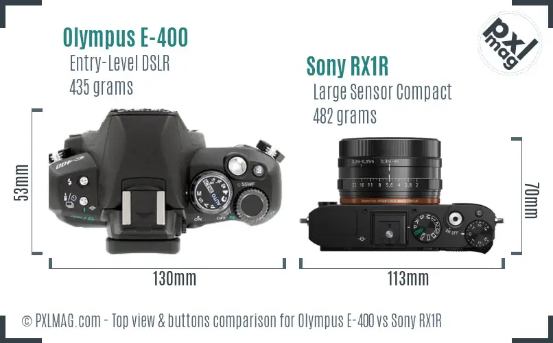 Olympus E-400 vs Sony RX1R top view buttons comparison