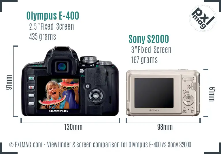 Olympus E-400 vs Sony S2000 Screen and Viewfinder comparison