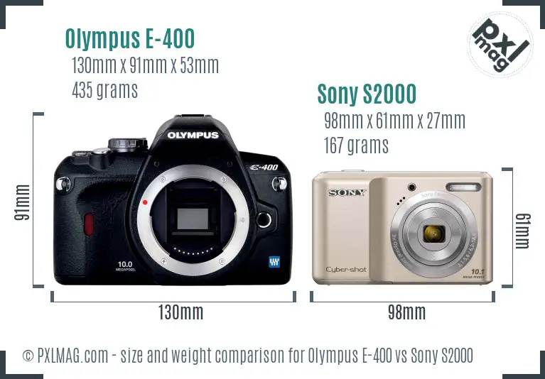 Olympus E-400 vs Sony S2000 size comparison