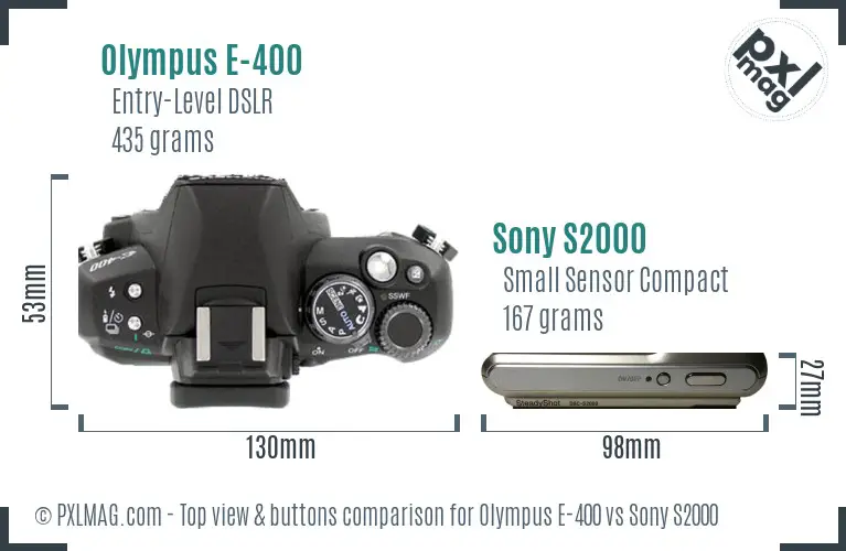 Olympus E-400 vs Sony S2000 top view buttons comparison