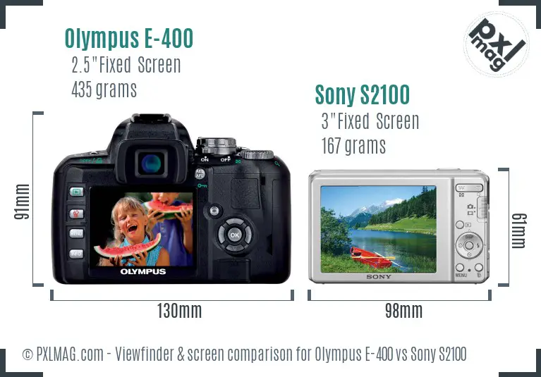 Olympus E-400 vs Sony S2100 Screen and Viewfinder comparison