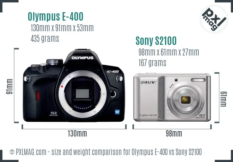 Olympus E-400 vs Sony S2100 size comparison
