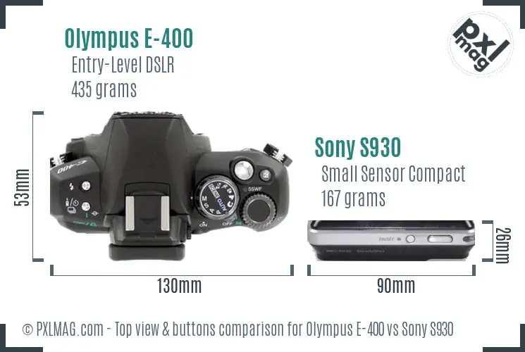 Olympus E-400 vs Sony S930 top view buttons comparison