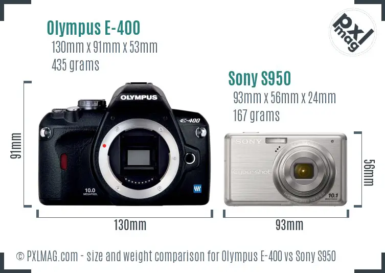 Olympus E-400 vs Sony S950 size comparison