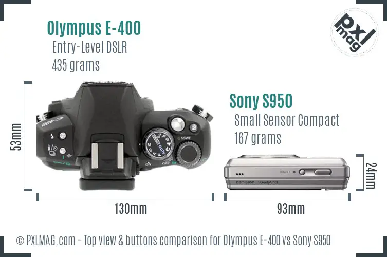 Olympus E-400 vs Sony S950 top view buttons comparison