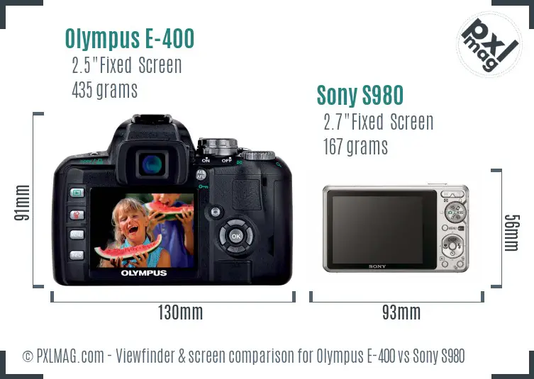 Olympus E-400 vs Sony S980 Screen and Viewfinder comparison