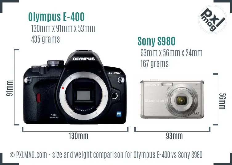 Olympus E-400 vs Sony S980 size comparison