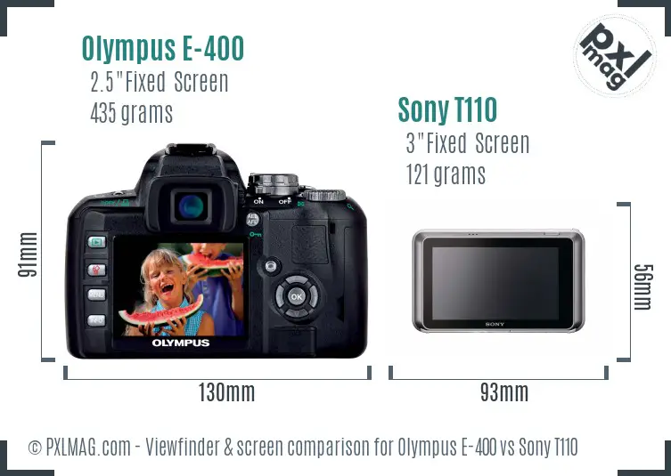 Olympus E-400 vs Sony T110 Screen and Viewfinder comparison