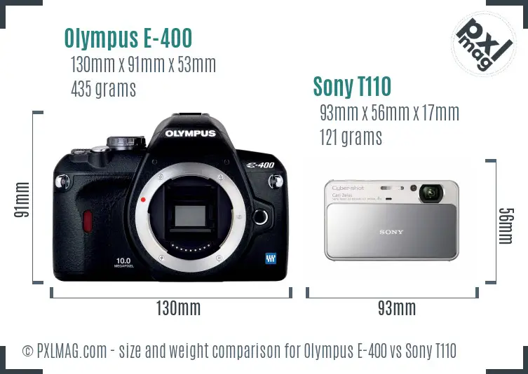 Olympus E-400 vs Sony T110 size comparison