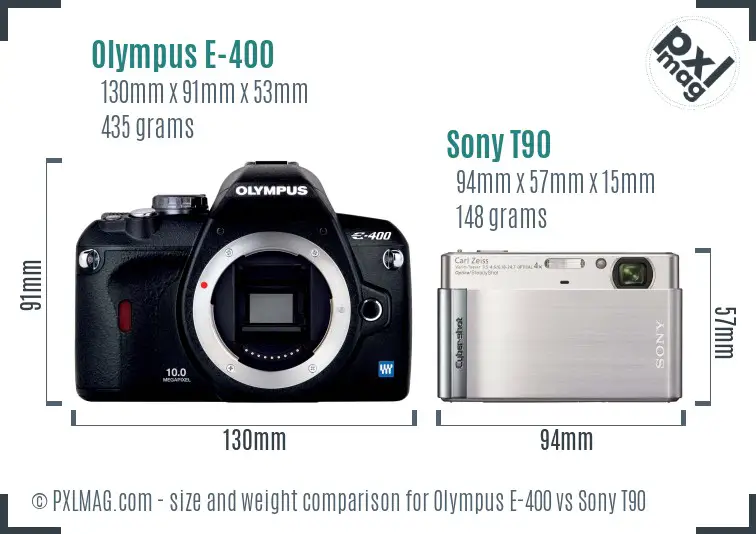Olympus E-400 vs Sony T90 size comparison Olympus E-400 vs Sony T90 size comparison