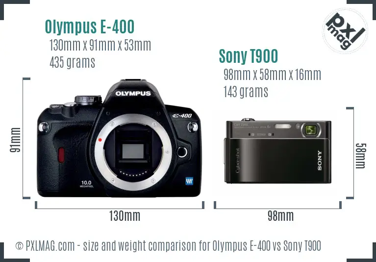 Olympus E-400 vs Sony T900 size comparison