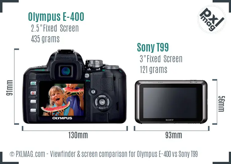 Olympus E-400 vs Sony T99 Screen and Viewfinder comparison