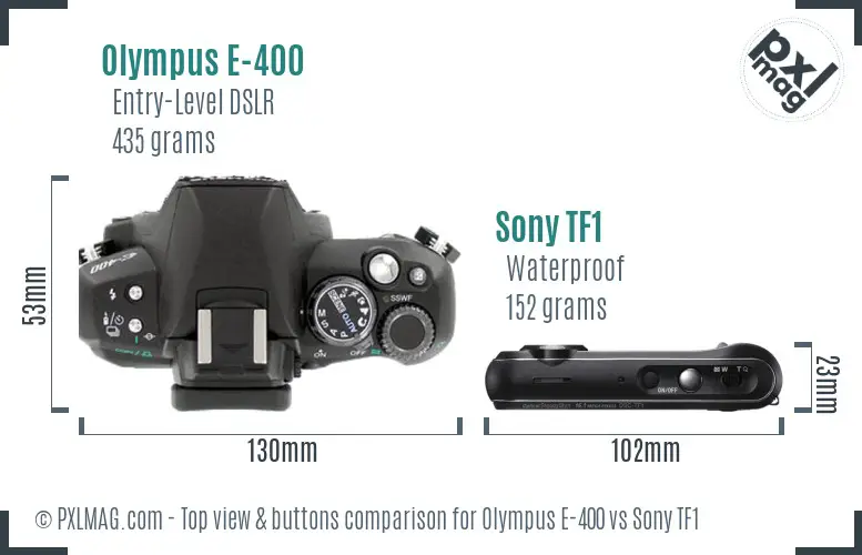 Olympus E-400 vs Sony TF1 top view buttons comparison