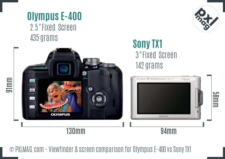 Olympus E-400 vs Sony TX1 Screen and Viewfinder comparison