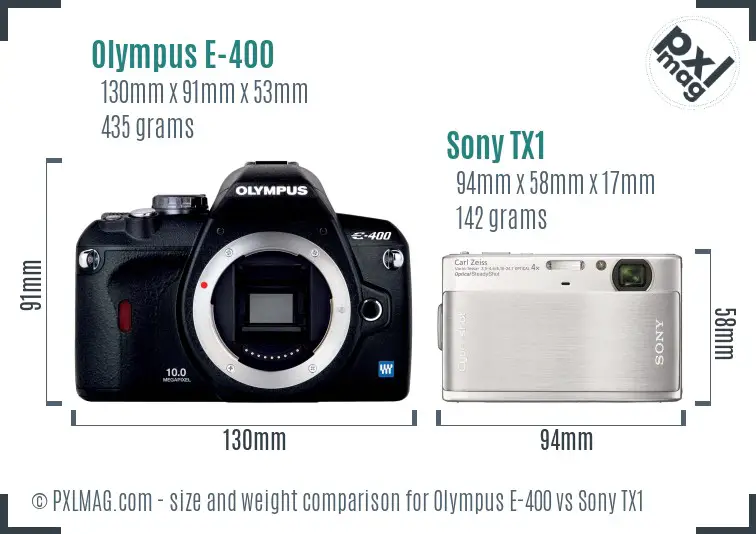 Olympus E-400 vs Sony TX1 size comparison