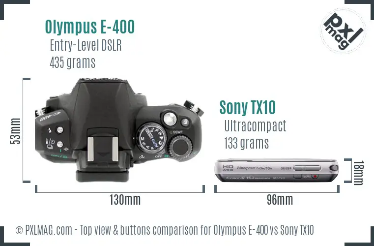 Olympus E-400 vs Sony TX10 top view buttons comparison
