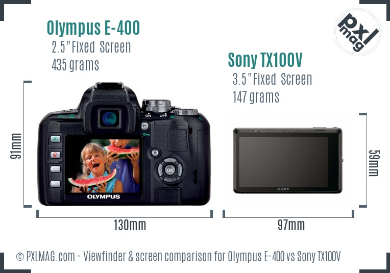 Olympus E-400 vs Sony TX100V Screen and Viewfinder comparison