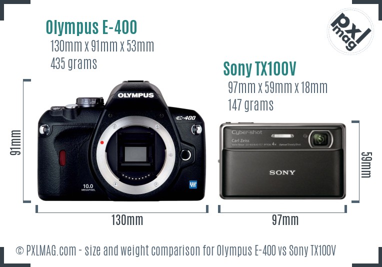 Olympus E-400 vs Sony TX100V size comparison Olympus E-400 vs Sony TX100V size comparison