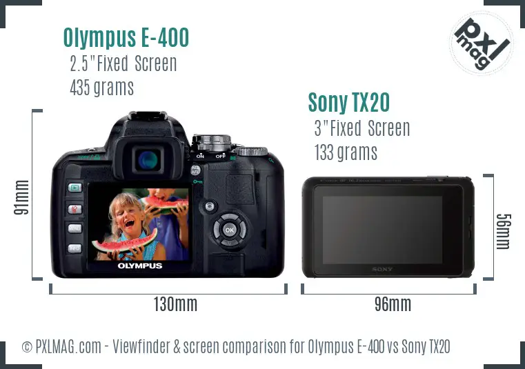 Olympus E-400 vs Sony TX20 Screen and Viewfinder comparison Olympus E-400 vs Sony TX20 Screen and Viewfinder comparison