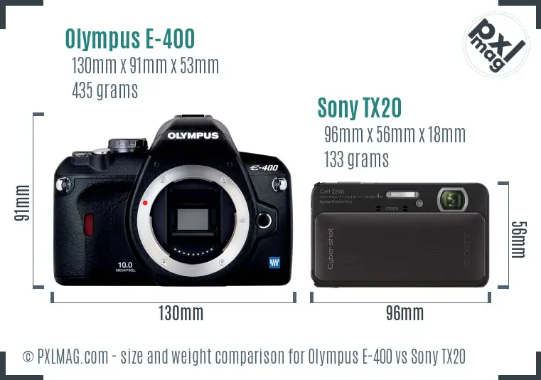 Olympus E-400 vs Sony TX20 size comparison Olympus E-400 vs Sony TX20 size comparison