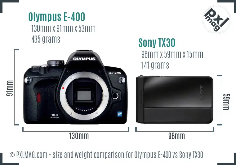 Olympus E-400 vs Sony TX30 size comparison