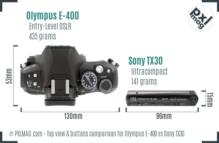 Olympus E-400 vs Sony TX30 top view buttons comparison