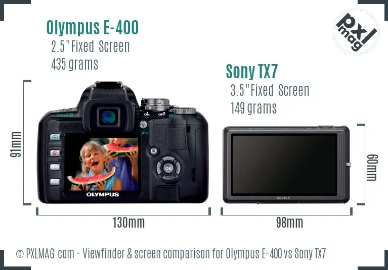 Olympus E-400 vs Sony TX7 Screen and Viewfinder comparison