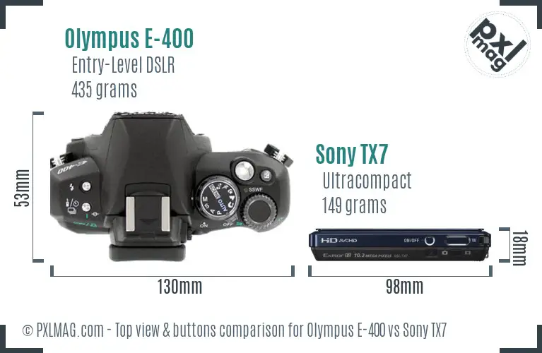 Olympus E-400 vs Sony TX7 top view buttons comparison