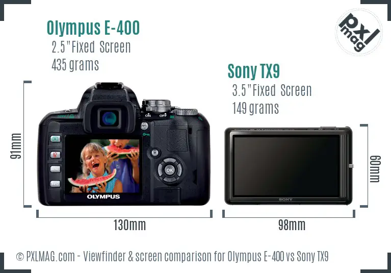 Olympus E-400 vs Sony TX9 Screen and Viewfinder comparison Olympus E-400 vs Sony TX9 Screen and Viewfinder comparison