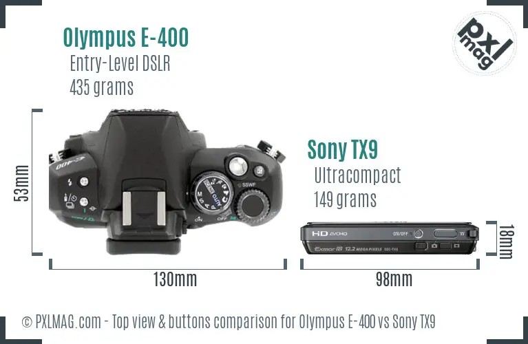 Olympus E-400 vs Sony TX9 top view buttons comparison Olympus E-400 vs Sony TX9 top view buttons comparison