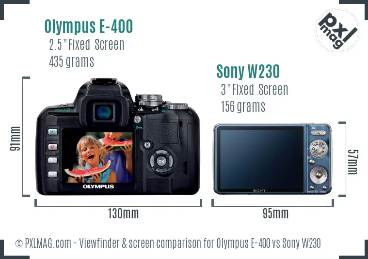 Olympus E-400 vs Sony W230 Screen and Viewfinder comparison