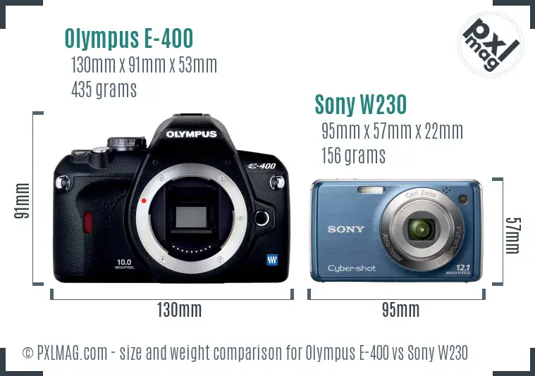 Olympus E-400 vs Sony W230 size comparison