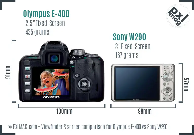 Olympus E-400 vs Sony W290 Screen and Viewfinder comparison