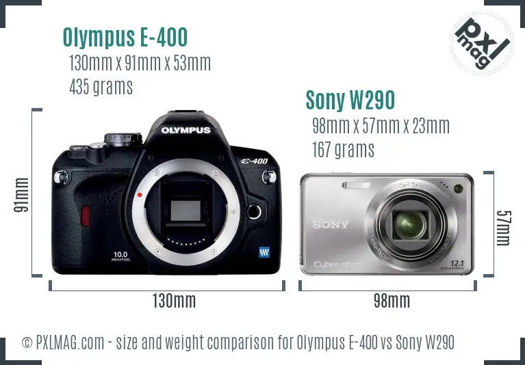 Olympus E-400 vs Sony W290 size comparison