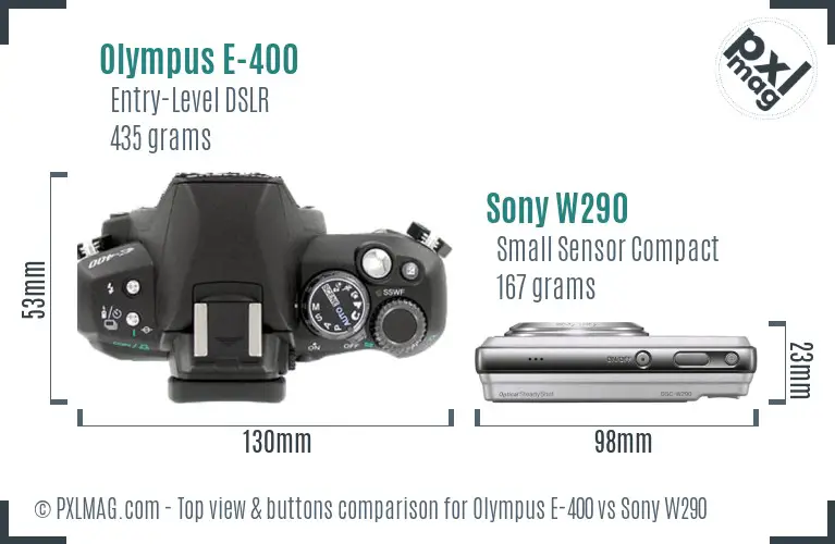 Olympus E-400 vs Sony W290 top view buttons comparison