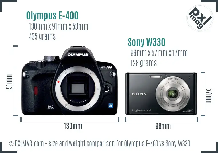 Olympus E-400 vs Sony W330 size comparison