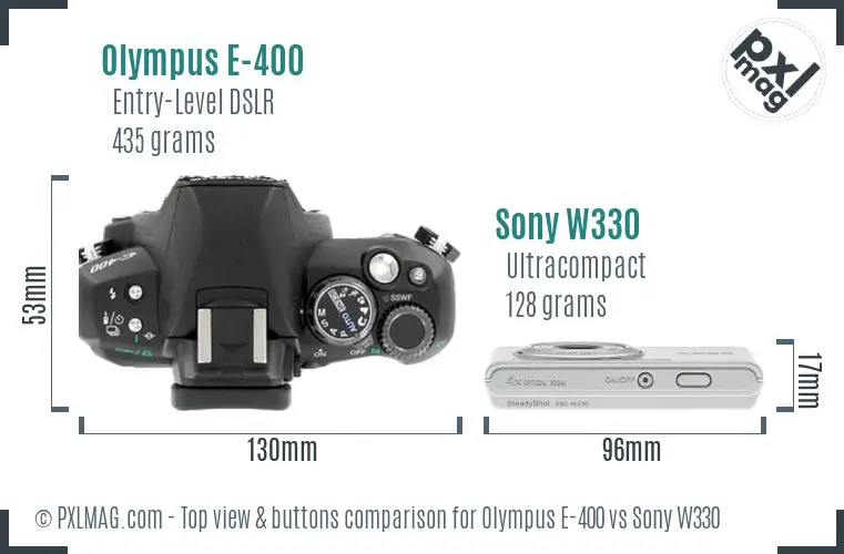 Olympus E-400 vs Sony W330 top view buttons comparison